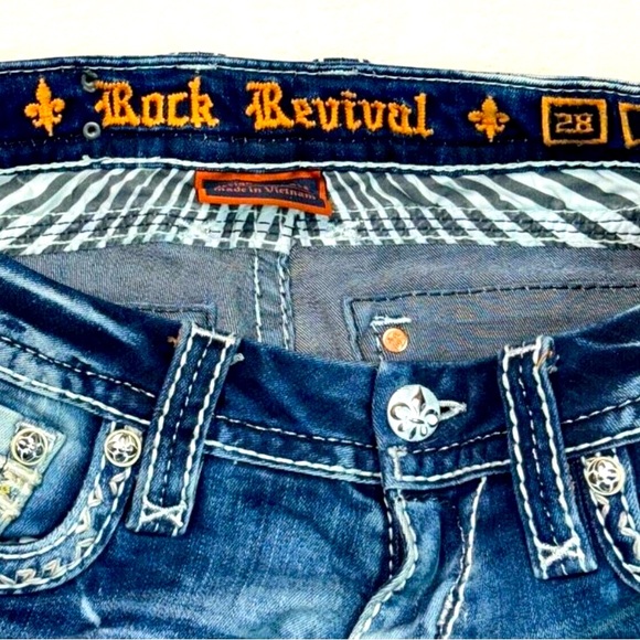 Rock Revival Low Rise Stacey Distress Glittered Pockets Skinny Jeans Size 28 - Picture 5 of 13